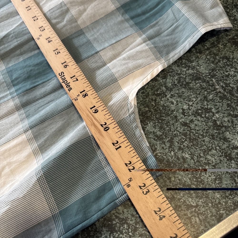 Old Ranch Brands Teal White Plaid Organic Cotton Tank Top Button Down Shirt XL - Picture 9 of 11